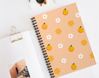 Orange Blumen Notizbuch, Orange Blumen Notizbuch, Niedliche Notizbücher und Journale, Gefüttertes Notizbuch
