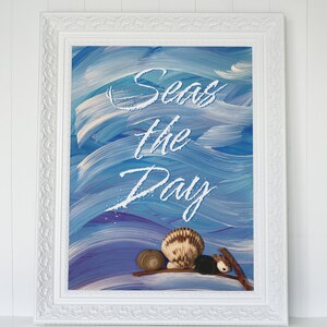 Seas the Day, Beachy Room Décor, Trendy Aesthetic Print, Light Blue Sea Surf Wall Art, Preppy Blue Beachy Room Aesthetics, Digital Download