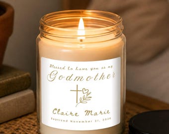 Personalized Godmother Candle Gift Set, Custom Baptism Gift with Name & Date, Candle, Matches, and Wick Trimmer, Catholic Baptism Gift Box