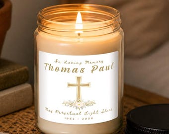 Personalized Memorial Candle Gift Set, Custom Catholic Sympathy Gift, Perpetual Light Name Remembrance Candle Gift Box, In Loving Memory