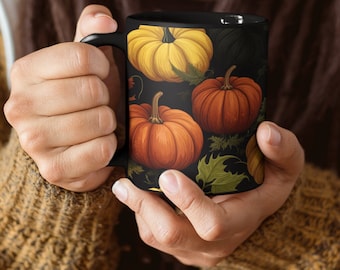Pumpkin Harvest Coffee Mug, Autumn Mug Gift, Fall Harvest Mug, Halloween Pumpkins Home Decor Fall Mug, 11 oz Coffee or Tea Mug Gift