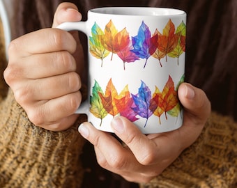 Colorful Fall Leaves Coffee Mug, Beautiful Autumn Leaves Decor, Thanksgiving Leaves Aesthetic Home Decor Gift for Nature Lovers Fall Tea Mug