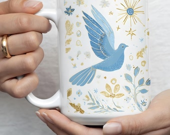Cute Holy Spirit 11oz Coffee Mug, Festive Catholic Ceramic Mug, Christian aesthetic, Easter theme, perfect gift for Teacher, Spring Deco Cup