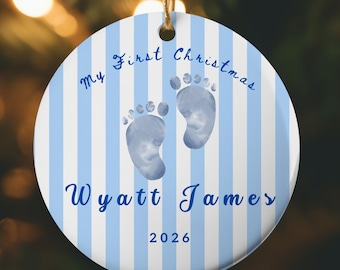 Personalized Baby's First Christmas Ornament, Baby Name Ceramic Ornament, New Baby First Christmas Keepsake, Baby Footprint Ornament Gift