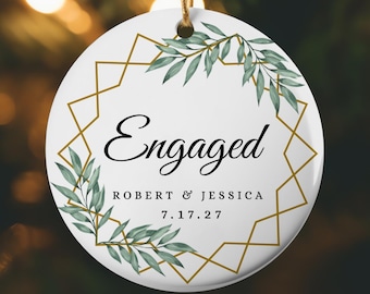 Personalized Engagement Ceramic Ornament, Newly Engaged Couple Christmas Ornament, Custom Engagement Gift, Fiancée Gift, Couples Keepsake