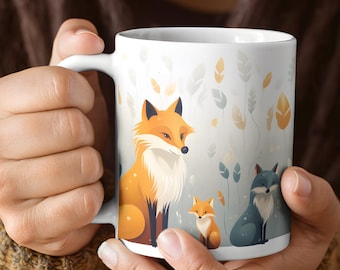 Cute Fox Family Coffee Mug, Country Housewarming Fox Mug Gift, Cute Fox Lover Tea Mug, Fox Coffee Mug Gift, Farmhouse Decor Foxes Gift Mug