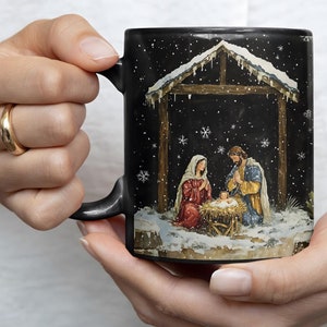 Silent Night Nativity Catholic Mug, Festive Christmas Holy Family Mug, Winter Aesthetic, Christmas Theme Mug, Catholic Christmas Gift Mug