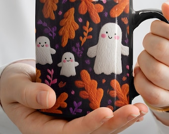 Cute Halloween Ghosts Embroidery Style Mug