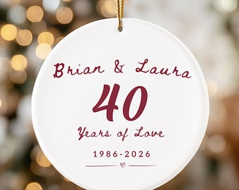 Personalized 40th Wedding Anniversary Ornament, Ruby Anniversary Gift, 40 Years of Love Ceramic Christmas Ornament, Keepsake Gift for Couple