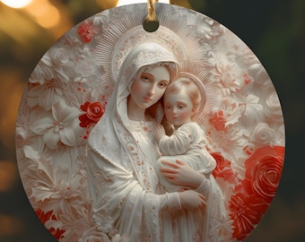 Our Lady of Tenderness Vintage Ceramic Ornament, Catholic Christmas Ornament Bundle Gift, Virgin Mary Patron Saint 3D Ornament Mom Gift