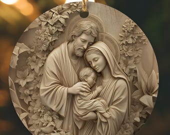 Heliga familjens födelse vintage keramisk julprydnad, katolsk julprydnad i trästil, presentpaket, Jungfru Maria skyddshelgon 3D-prydnadsgåva