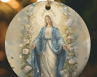 Our Lady of Grace Catholic Ornament, Vintage Madonna and Child Vintage 3D Style Christmas Nativity Scene Ornament Bundle Family Mom Gift