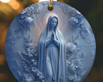 Our Lady of Fatima Catholic Christmas Ornament, Ceramic Christian Ornament Bundle Mom Gift, Virgin Mary Relief Style Artwork Ornament Gift