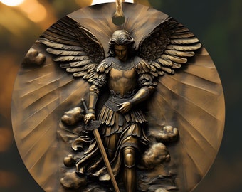 St. Michael the Archangel Metal Carving Style Ceramic Ornament, Catholic  3D Christmas Ornament Saint Michael Bundle Gift for Priest