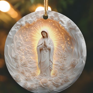 Blessed Virgin Mary Heavenly Ceramic Ornament, Ivory Style Catholic Christmas Ornament Bundle, Our Lady of Guadalupe Virgin Mary Priest Gift