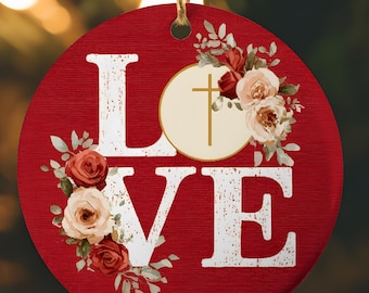 Holy Eucharist LOVE Catholic Christmas Ornament, Jesus Christ Christian Floral Holiday Decoration, New Mom First Baby Ornament Gift