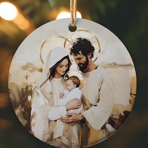 Adorno de cerámica con pintura al óleo de la Sagrada Familia, precioso amor, paquete de adornos de la Natividad de Navidad católica, regalo para sacerdote, Jesús, María, José