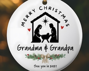 Nativity Pregnancy Announcement Catholic Ornament, Personalized New Grandparents Baby Reveal Gift, Christian Grandma Grandpa Custom Gift