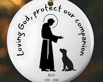 Pet Memorial Personalized Catholic Ornament, St. Francis of Assisi Dog Memory Ceramic Christmas Ornament Family Gift Bundle, Custom Cat Gift