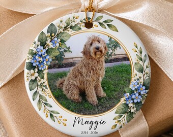 Personalized Pet Memorial Photo Christmas Ornament, Custom Dog Cat Picture Ceramic Ornament, Pet Loss Remembrance Keepsake Ornament Gift