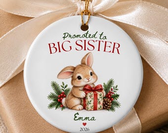 Personalized Big Sister or Big Brother Christmas Ornament, Cute Sibling Promotion Ceramic Ornament, Custom Name First Christmas Gift for Kid