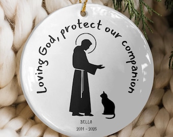 Pet Memorial Catholic Ornament, St. Francis of Assisi Personalized Dog or Cat Memory Ceramic Christmas Family Gift Bundle, Custom Pet Gift