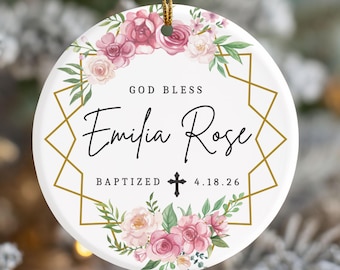 Personalized Baptism Ornament, Catholic Baptism Gift for Boy or Girl, Custom Name & Date Ceramic Christmas Ornament, Godchild Keepsake Gift