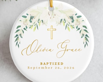 Personalized Baptism Catholic Ornament, Christian Christening Ceramic Ornament Gift, Boy or Girl, Custom Name & Baptism Date Christmas Gift