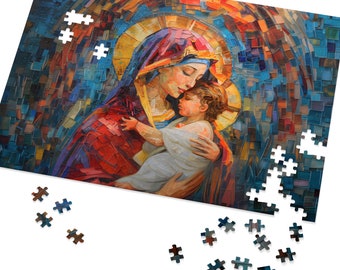 Virgin Mary and Baby Jesus Jigsaw Puzzle, Catholic Religious Art Puzzle for Adults, Families, Teachers, and Mentors (110, 252, 520, 1014 pc)