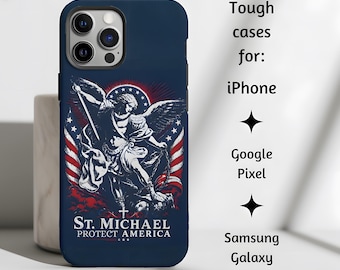 St. Michael the Archangel Protection Catholic Phone Case, Patron Saint Vintage Angel USA Artwork Cover Gift, iPhone, Pixel, Samsung Galaxy