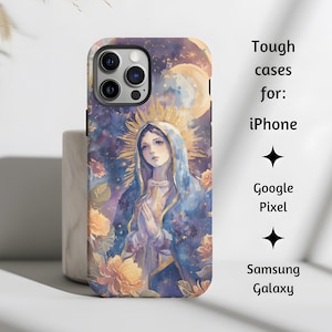 Gesegnete Jungfrau Maria Königin des Himmels Aquarell Art katholische Handyhülle, Jungfrau Maria Tough Cover Geschenk, iPhone, Google Pixel, Samsung Galaxy
