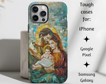 Holy Family Mosaic Catholic Phone Case, Nativity Tough Cover Mom Phone Gift Case, Christian Art for iPhone, Google Pixel, and Samsung Galaxy