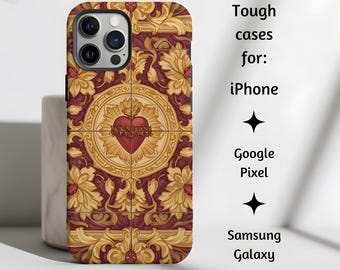 Funda para teléfono católica del Sagrado Corazón de Jesús, funda resistente con diseño floral vintage, regalo para mamá cristiana, para iPhone, Pixel, Samsung Galaxy