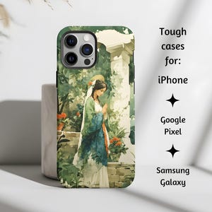 Unsere Dame von Akita Katholische Handyhülle, Jungfrau Maria Schutzpatronin Kunstdruck Tough Cover Geschenk für iPhone, Google Pixel, Samsung Galaxy