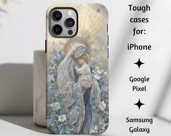 Our Lady of Fatima and Sleeping Baby Jesus Catholic Floral Phone Case, Madonna and Child 3D Mom Gift, iPhone, Google Pixel, Samsung Galaxy
