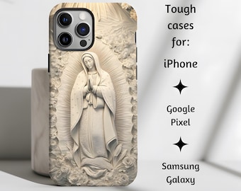Our Lady of Guadalupe Vintage Catholic Phone Case, Madonna and Child Relief Style Patron Saint Gift, iPhone, Google Pixel, Samsung Galaxy