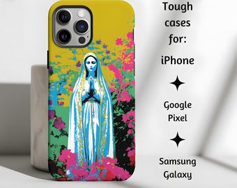 Funda para teléfono católica moderna con diseño floral de Nuestra Señora de Fátima, bonita funda con la Virgen María, regalo para el Día de la Madre, para iPhone, Pixel y Samsung Galaxy.
