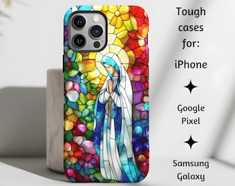 Blessed Virgin Mary Stained Glass Style Phone Case, Our Lady of Fatima Phone Case, Catholic Phone Case, iPhone, Google Pixel, Samsung Galaxy