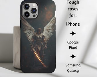 St. Michael the Archangel Fire Sword Catholic Phone Case, Saint Michael Artwork Tough Cover for iPhone, Google Pixel, and Samsung Galaxy