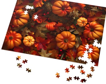 Pumpkin Harvest Fall Puzzle, Autumn Pumpkins Home Decor, Thanksgiving Fall Leaves, Halloween Jigsaw Puzzle, 110, 252, 520, & 1014 pieces
