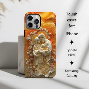 Heilige Familie Sunset Phone Case, St. Joseph, Jungfrau Maria, Jesus religiöse Kunst katholische robuste robuste Abdeckung für iPhone, Google Pixel und Samsung Galaxy