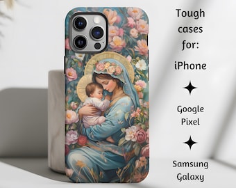 Blessed Virgin Mary and Sleeping Baby Jesus Catholic Phone Case, Oil Painting style Madonna and Child, iPhone, Google Pixel, Samsung Galaxy