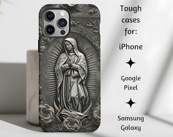 Our Lady of Guadalupe Steel Image Catholic Phone Case, Blessed Virgin Mary 3D Style Art Cover Mom Gift, iPhone, Google Pixel, Samsung Galaxy