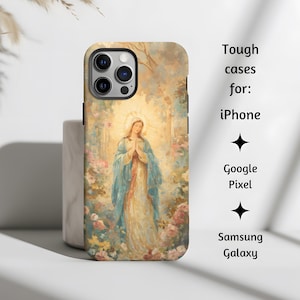 Our Lady of Grace Aquarell Blumen katholische Handyhülle, Jungfrau Maria Tough Cover Mom Geschenk, iPhone, Google Pixel und Samsung Galaxy