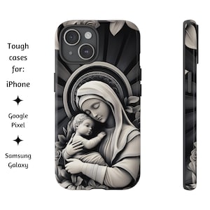 Jungfrau Maria und Baby Jesus Mutterliebe katholische Handyhülle, katholische 3D Tough Cover für iPhone, Google Pixel und Samsung Galaxy