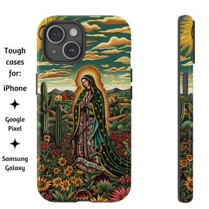 Unsere Dame von Guadalupe Floral Handyhülle, Elegant Schöne katholische christliche Kunst Tough Cover für iPhone, Google Pixel und Samsung Galaxy