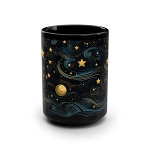 Cute Starry Night Coffee Mug, Festive Halloween Ceramic Mug, Fall aesthetic, Moon Space Art gift for Teacher, Fall Decor Starry Night Cup image 5