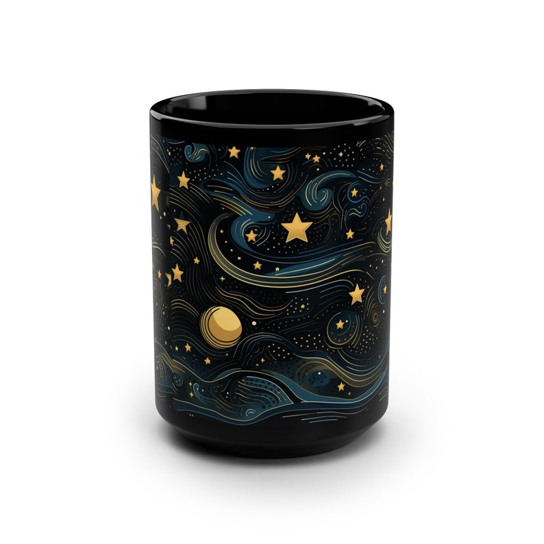 Cute Starry Night Coffee Mug, Festive Halloween Ceramic Mug, Fall aesthetic, Moon Space Art gift for Teacher, Fall Decor Starry Night Cup image 5