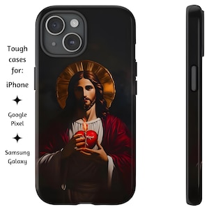 Sacred Heart of Jesus Painting Phone Case, Catholic Oil Paint Style Case, Christian Tough Cover for iPhone, Google Pixel, & Samsung Galaxy
