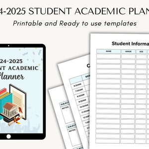 学生向け印刷可能なアカデミックプランナー 2024、高校生と大学生の生産性ジャーナルと宿題用ログブックのデジタルダウンロード